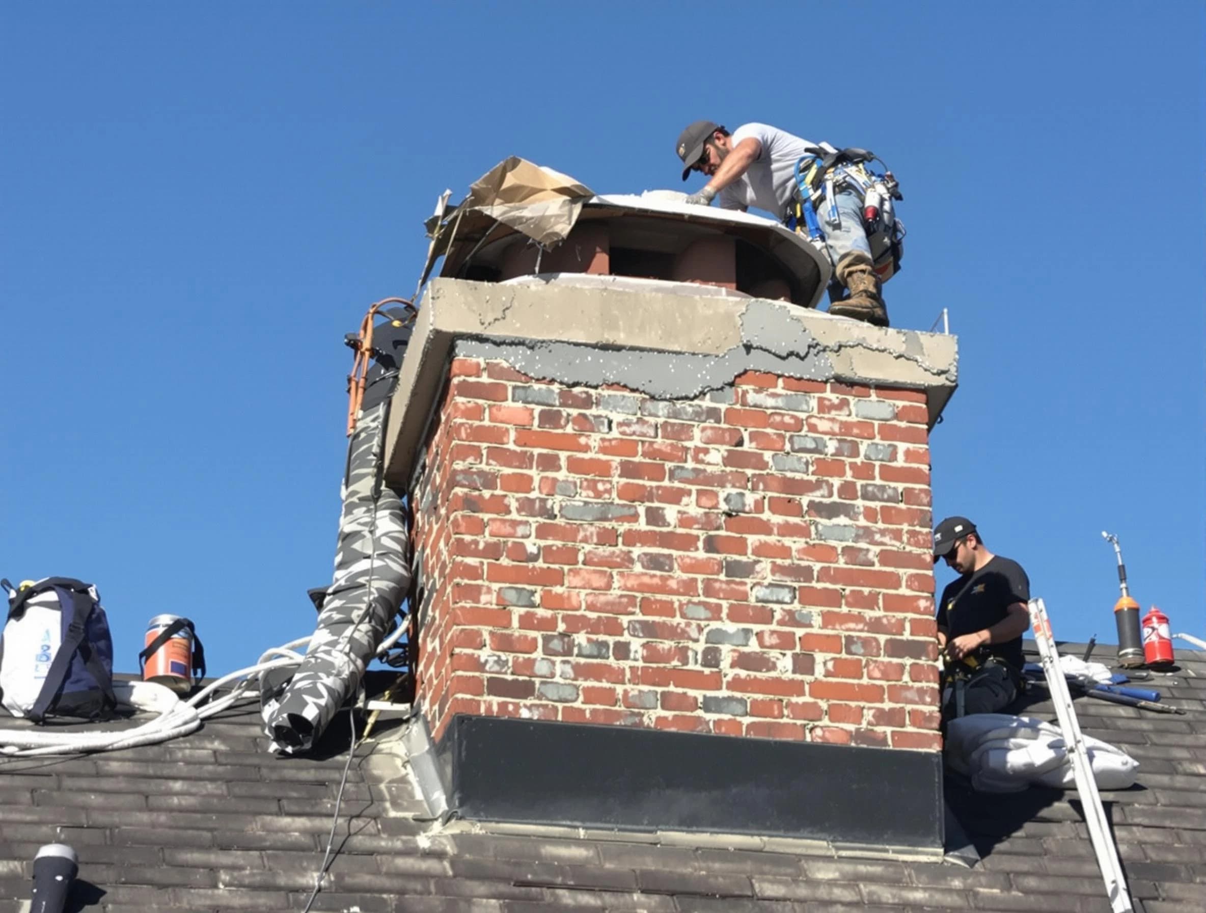 Chattahoochee Hills Chimney Sweep installing a custom chimney crown in Chattahoochee Hills, GA