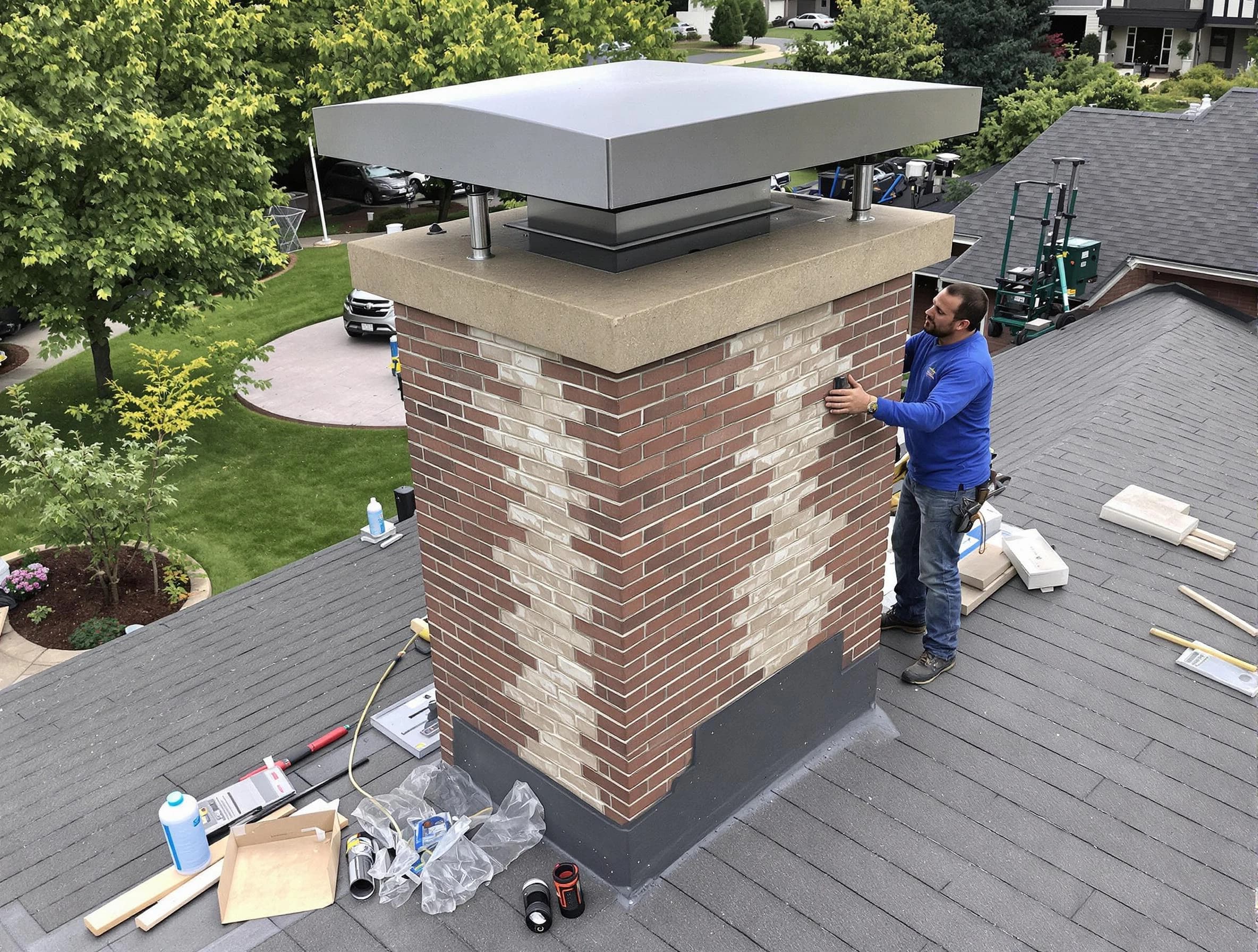 Chattahoochee Hills Chimney Sweep team working on a custom chimney remodel in Chattahoochee Hills, GA