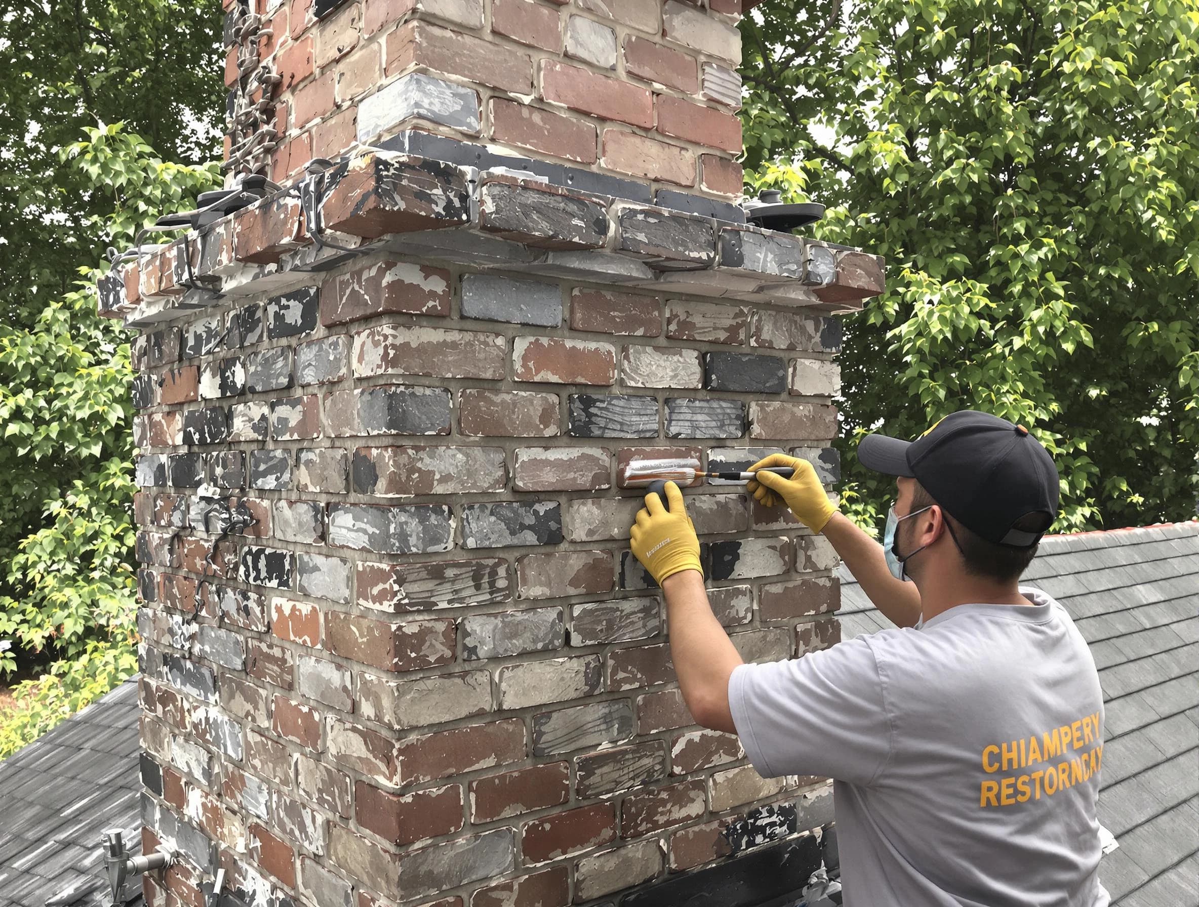 In-progress chimney restoration by Chattahoochee Hills Chimney Sweep in Chattahoochee Hills, GA