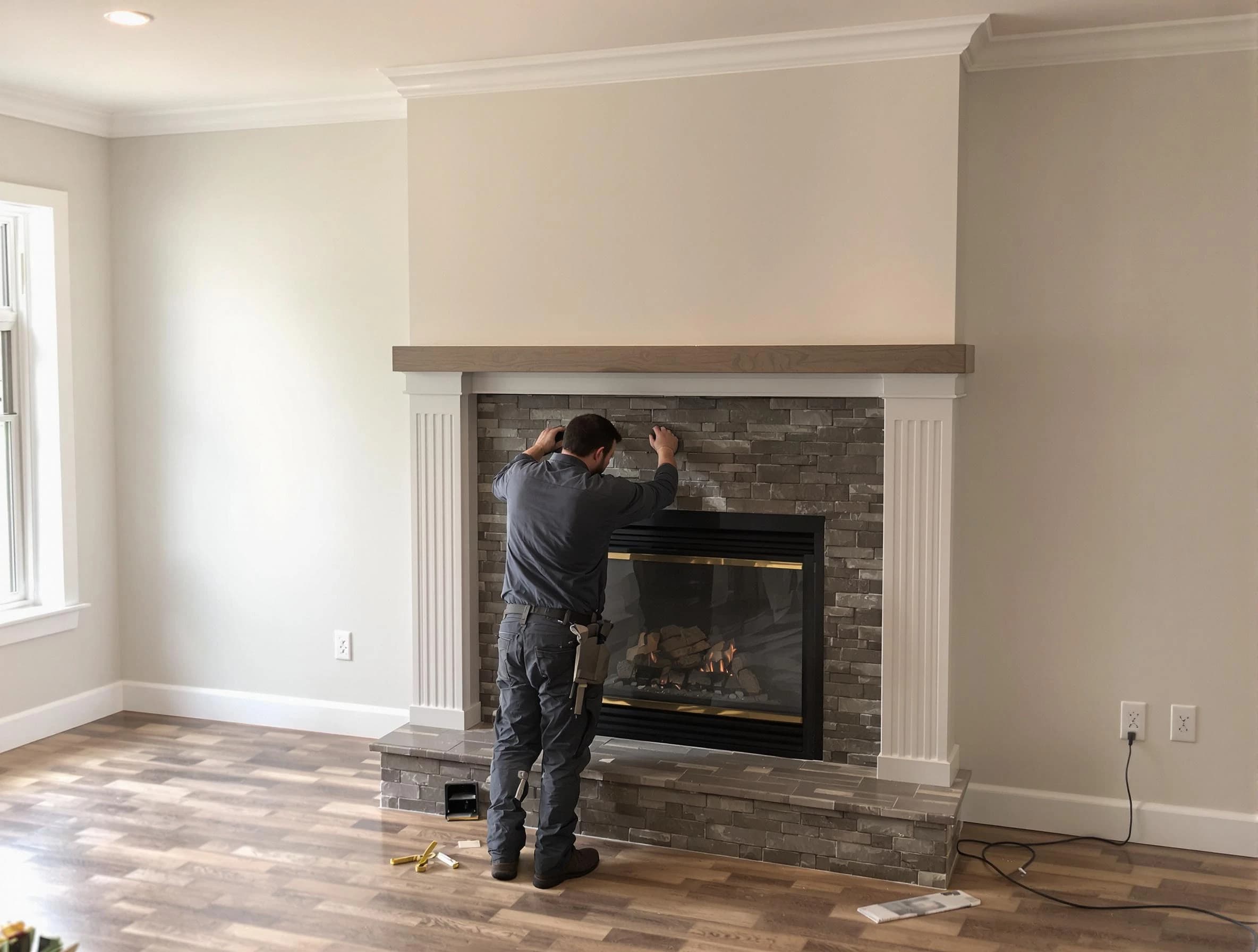 Chattahoochee Hills Chimney Sweep finishing a custom fireplace install in Chattahoochee Hills, GA