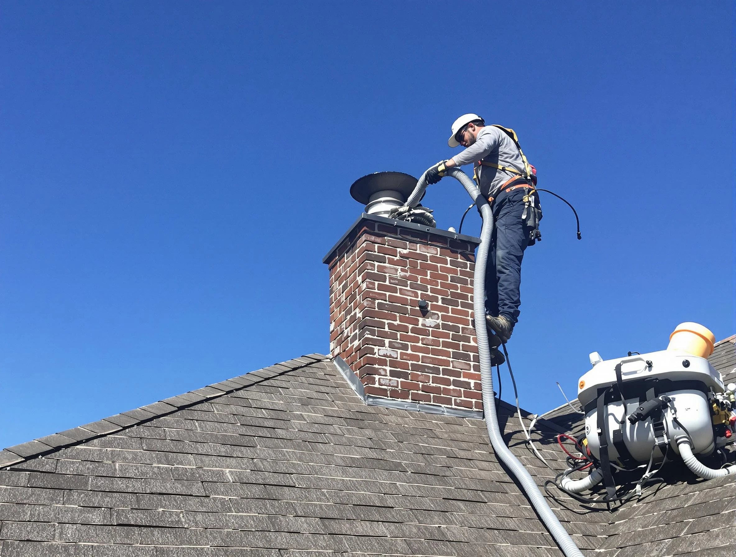 Dedicated Chattahoochee Hills Chimney Sweep team member cleaning a chimney in Chattahoochee Hills, GA