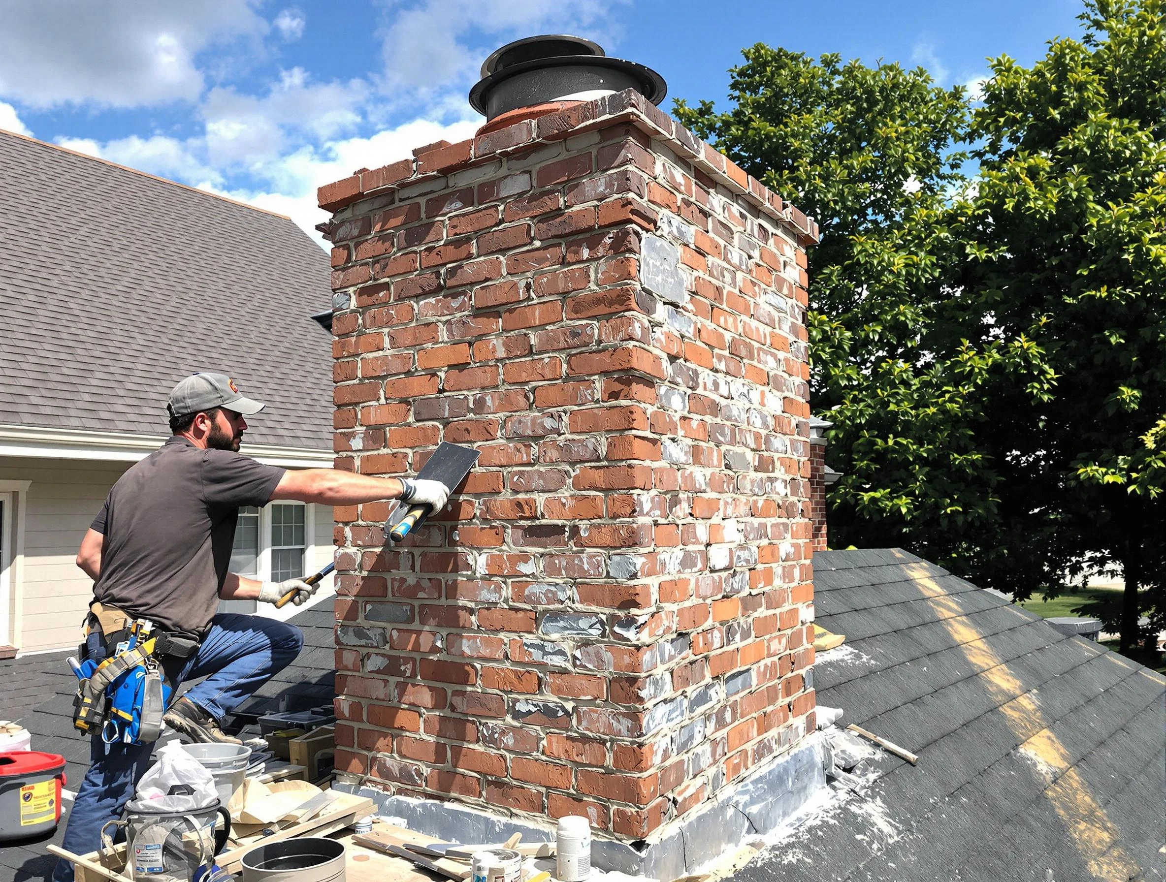 Completed chimney rebuild by Chattahoochee Hills Chimney Sweep in Chattahoochee Hills, GA